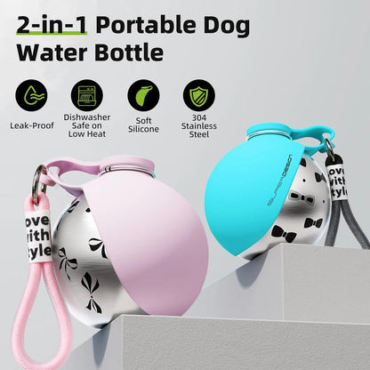 2-in-1 Stainless Steel Dog Travel Water Bottle